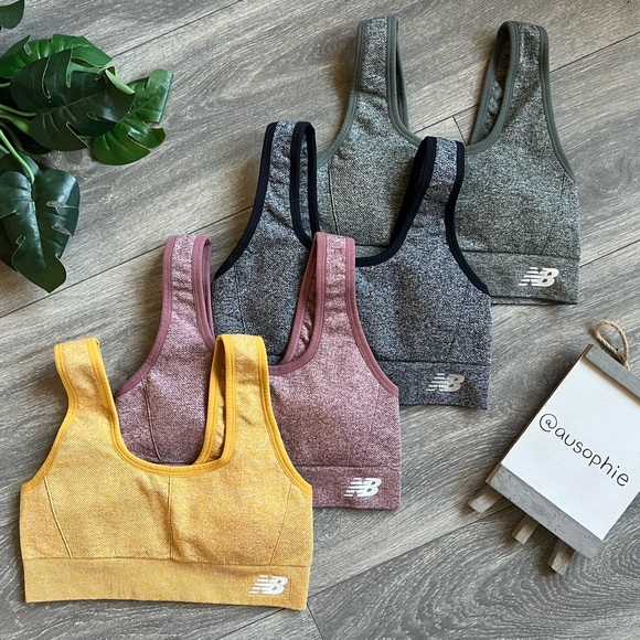 New balance lot of 4 sports bra bundle Heathered yellow gray green & red NWOT S - Picture 1 of 6